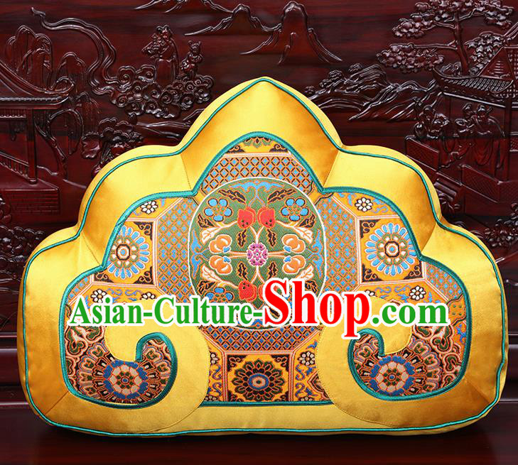 Chinese Traditional Arhat Bed Golden Brocade Back Cushion Cover Classical Household Ornament