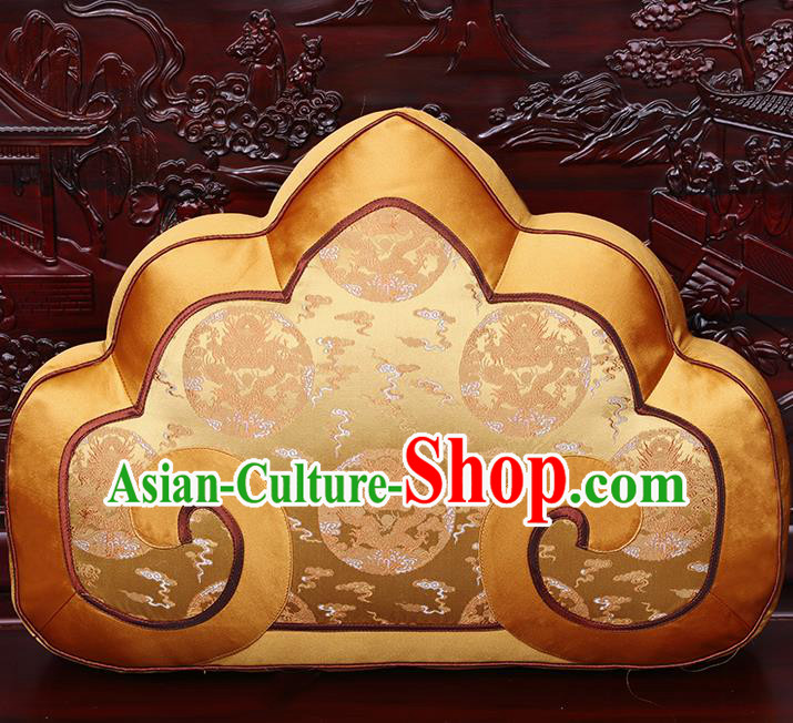 Chinese Traditional Arhat Bed Bronze Brocade Back Cushion Cover Classical Household Ornament