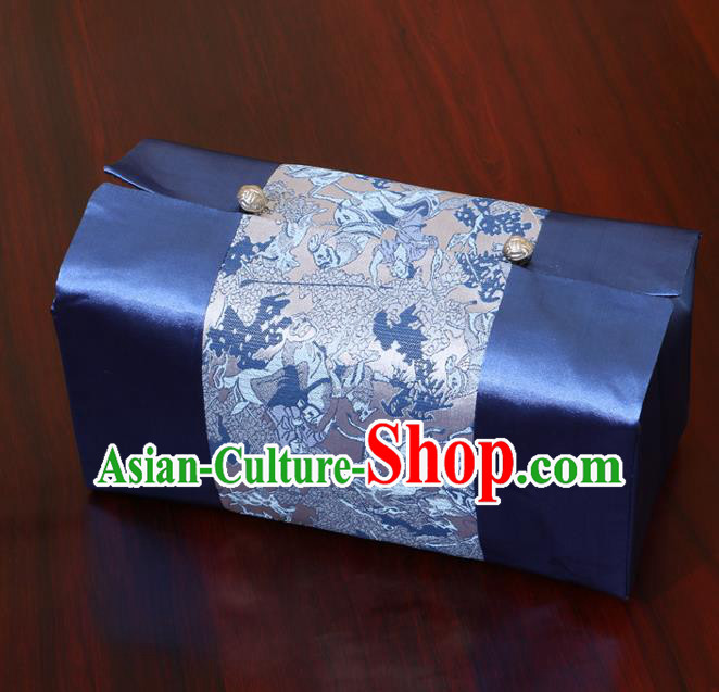 Chinese Traditional Household Accessories Classical Pattern Navy Brocade Paper Box Storage Box Cove