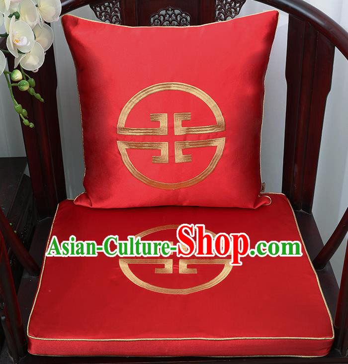 Chinese Classical Household Ornament Traditional Handmade Red Brocade Cushion Cover and Armchair Mat