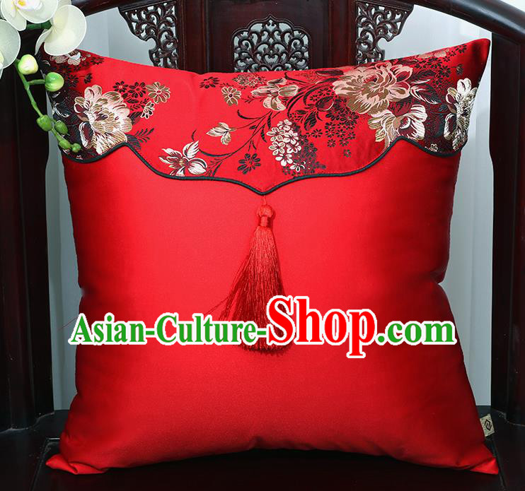 Chinese Traditional Red Brocade Back Cushion Cover Classical Household Ornament