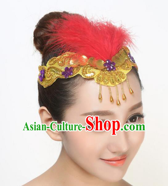 Chinese Traditional Folk Dance Hair Accessories Classical Dance Red Feather Hair Clasp for Women