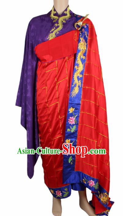 Chinese Traditional Buddhist Monk Clothing Red Silk Cassock Buddhism Monks Costumes for Men