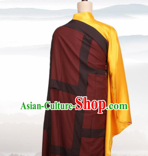 Chinese Traditional Buddhist Monk Clothing Buddhism Monks Dark Red Cassock Costumes for Men