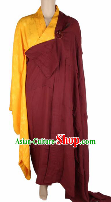 Chinese Traditional Buddhist Monk Costumes Buddhism Monks Wine Red Cassock for Men