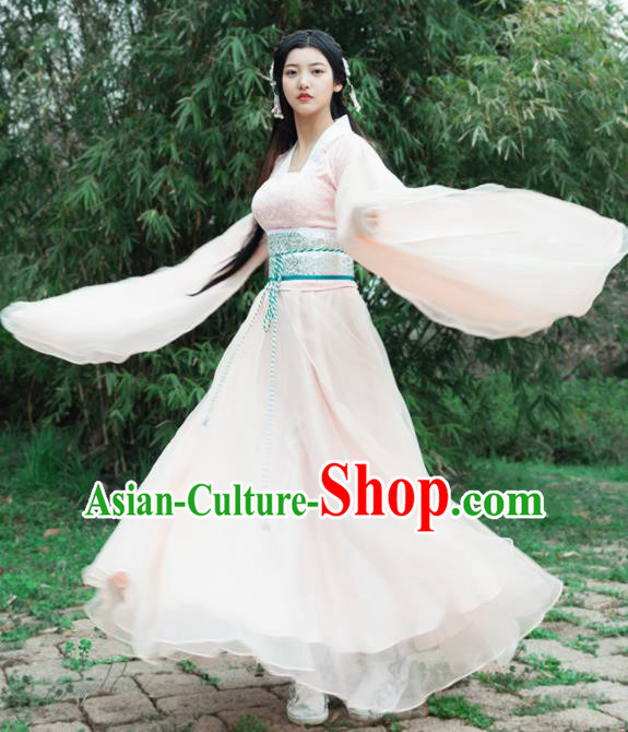 Traditional Chinese Ancient Fairy Costumes Tang Dynasty Drama Palace Princess Pink Hanfu Dress for Women