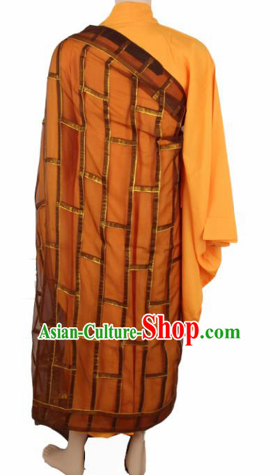 Chinese Traditional Buddhist Brown Organza Cassock Buddhism Dharma Assembly Monks Costumes for Men