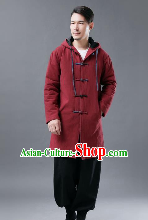 Chinese Traditional Costume Tang Suits National Shirts Mandarin Red Cotton Padded Coat for Men