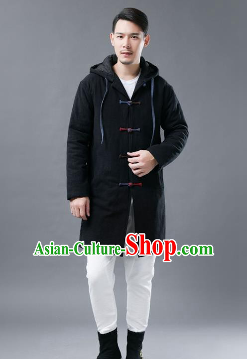 Chinese Traditional Costume Tang Suits National Shirts Mandarin Black Cotton Padded Coat for Men