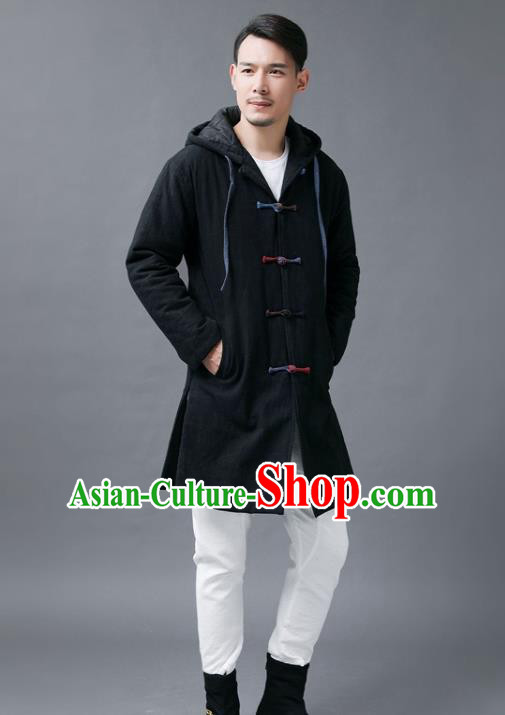 Chinese Traditional Costume Tang Suits National Shirts Mandarin Black Cotton Padded Coat for Men