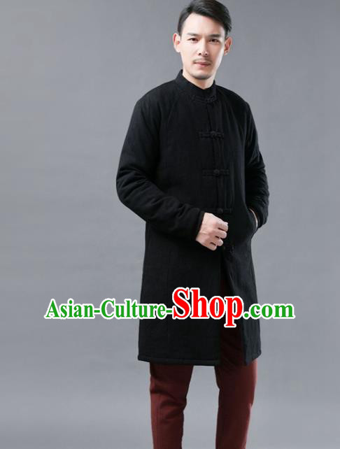 Chinese Traditional Costume Tang Suits Black Cotton Padded Coat National Mandarin Shirt for Men