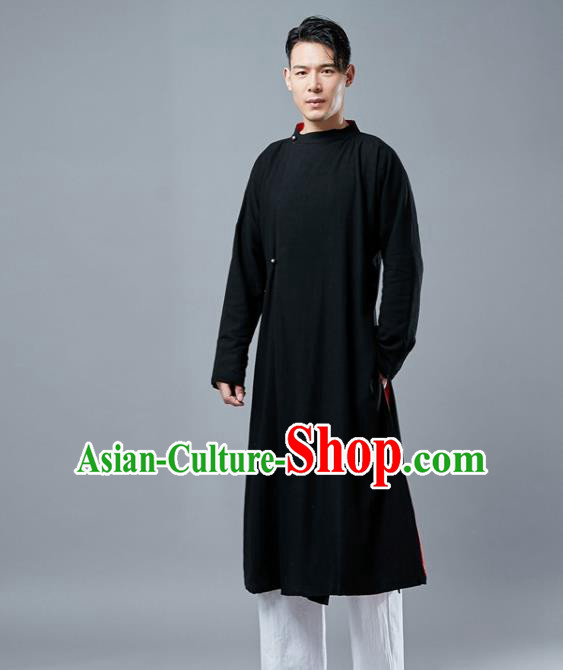 Chinese Traditional Costume Tang Suits Black Gown National Mandarin Robe for Men