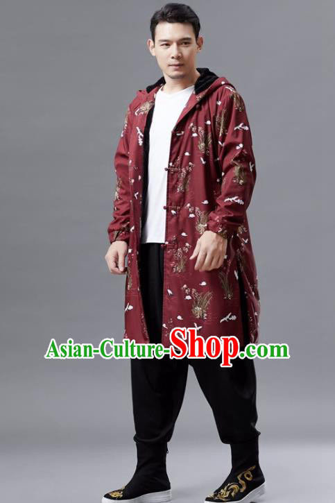 Chinese Traditional Costume Tang Suits Outer Garment National Mandarin Red Coat for Men