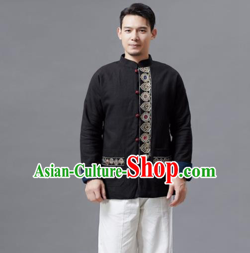 Chinese Traditional Costume Tang Suits Black Jacket National Mandarin Shirts for Men
