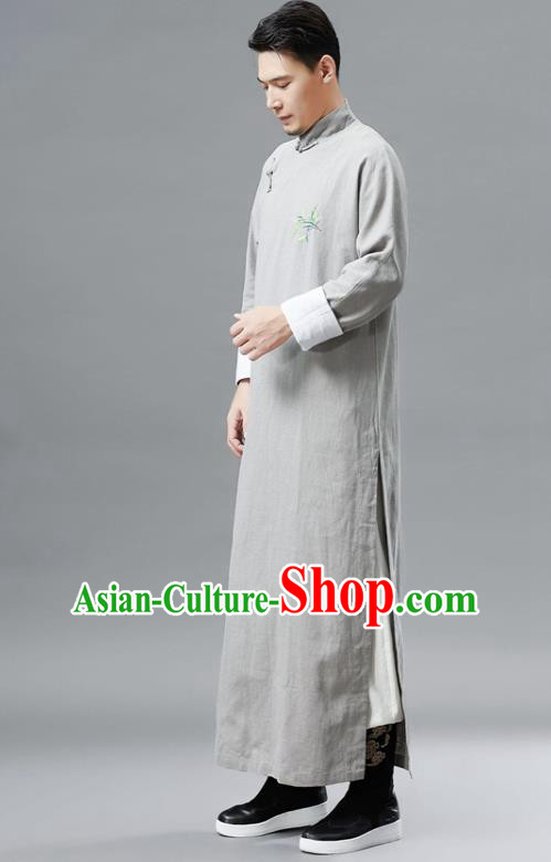 Chinese Traditional Costume Tang Suits Grey Robe National Mandarin Gown for Men