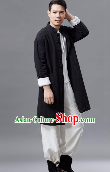 Chinese Traditional Costume Tang Suit Black Shirts National Mandarin Gown for Men