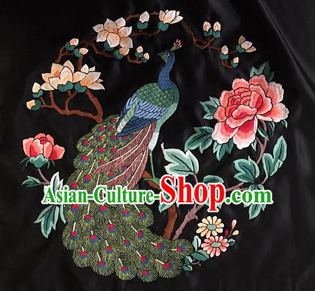 Chinese Traditional Embroidery Craft Embroidered Peacock Peony Silk Patches Handmade Embroidering Accessories