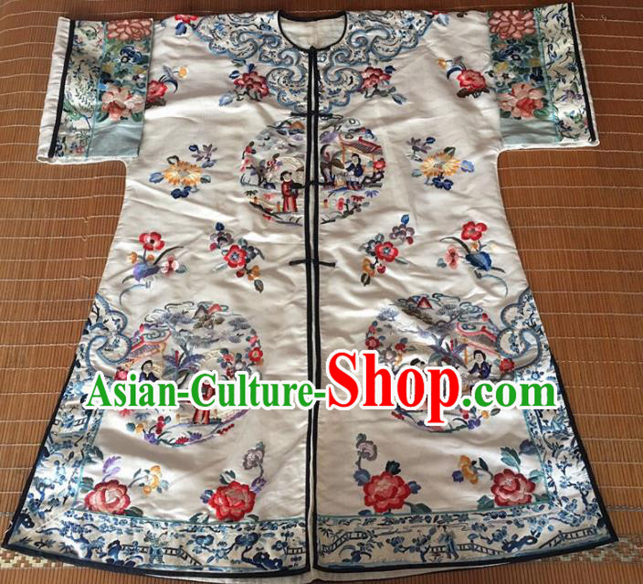 Chinese Traditional Costume Tang Suit Embroidered Blouse National White Silk Coat for Women