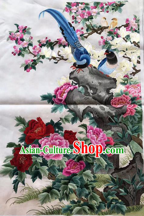 Chinese Traditional Embroidery Craft Embroidered Peony Birds Silk Patches Handmade Embroidering Accessories