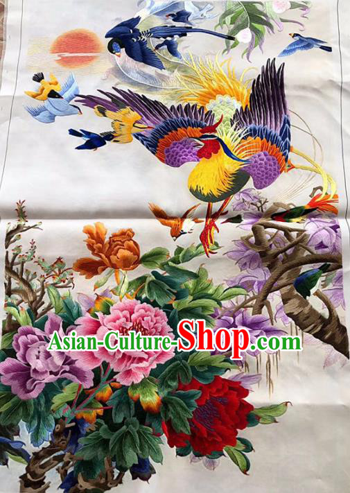 Chinese Traditional Embroidery Craft Embroidered Peony Phoenix Silk Patches Handmade Embroidering Accessories
