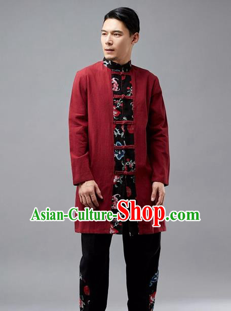 Chinese Traditional Costume Tang Suit Red Coat National Mandarin Jacket for Men