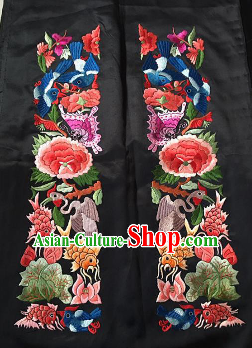 Chinese Traditional Handmade Embroidery Craft Embroidered Peony Fishes Lotus Silk Patches Embroidering Accessories