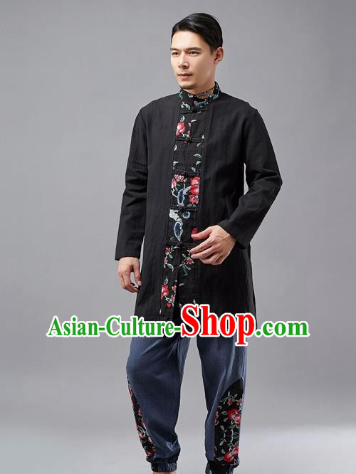 Chinese Traditional Costume Tang Suit Black Coat National Mandarin Jacket for Men