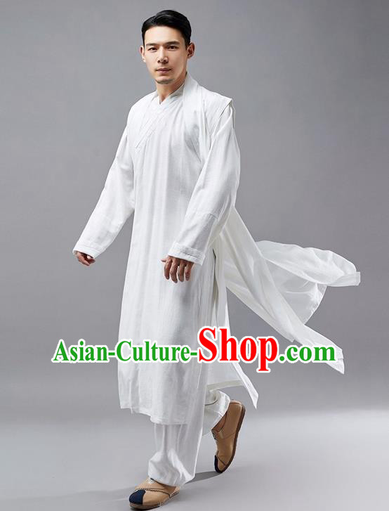 Chinese Traditional Costume Tang Suit White Robe National Mandarin Jacket for Men