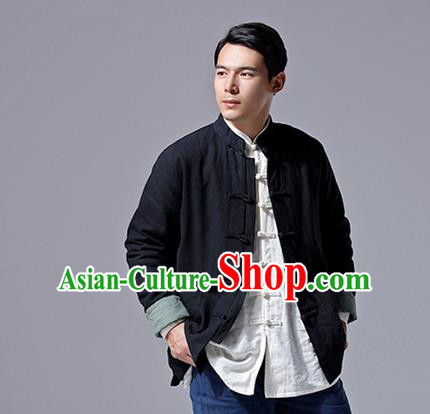 Chinese Traditional Costume Tang Suit Overcoat National Mandarin Black Jacket for Men