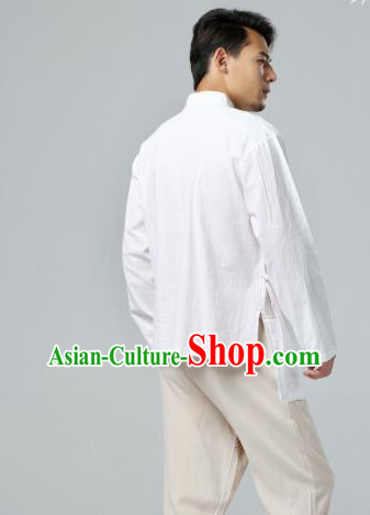 Chinese Traditional Costume Tang Suit White Shirt National Mandarin Upper Outer Garment for Men