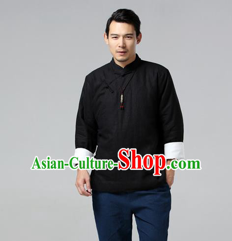 Chinese Traditional Costume Tang Suit Black Jacket National Mandarin Upper Outer Garment for Men