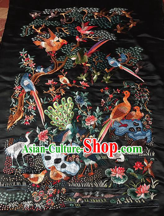 Chinese Traditional Handmade Embroidery Craft Embroidered Birds Cloth Patches Embroidering Silk Piece