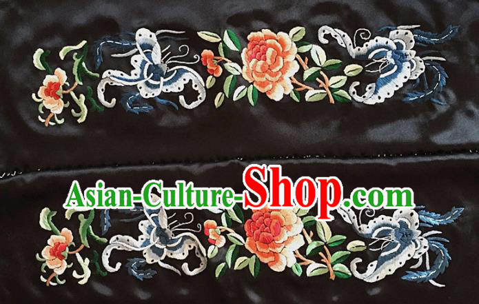 Chinese Traditional Handmade Embroidery Craft Embroidered Cloth Patches Embroidering Butterfly Peony Silk Piece