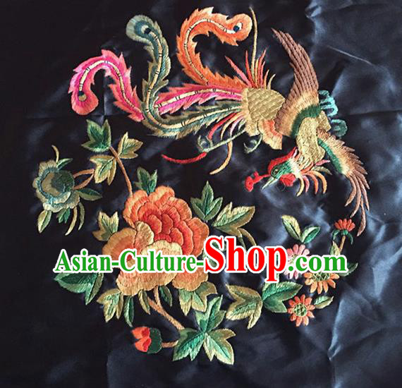 Chinese Traditional Embroidered Phoenix Peony Silk Patches Handmade Embroidery Craft