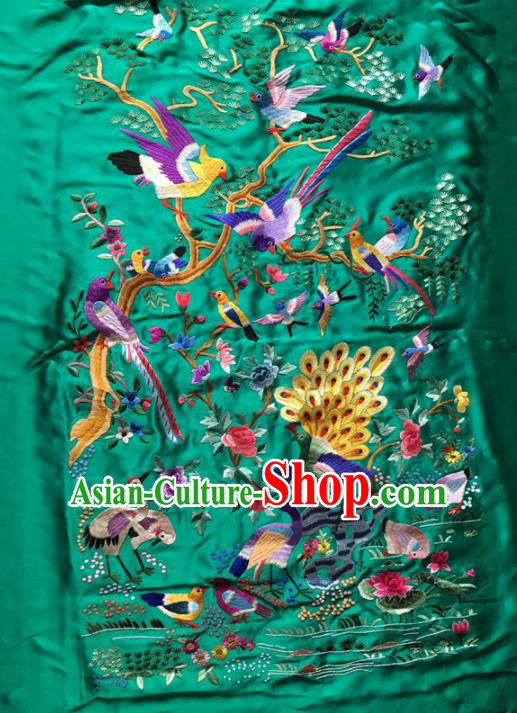 Chinese Traditional Embroidered Green Silk Patches Handmade Embroidery Craft Cloth Fabric