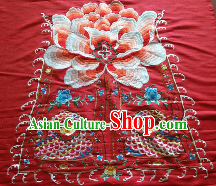 Asian Chinese Traditional Embroidered Peony Red Silk Patches Handmade Embroidery Craft