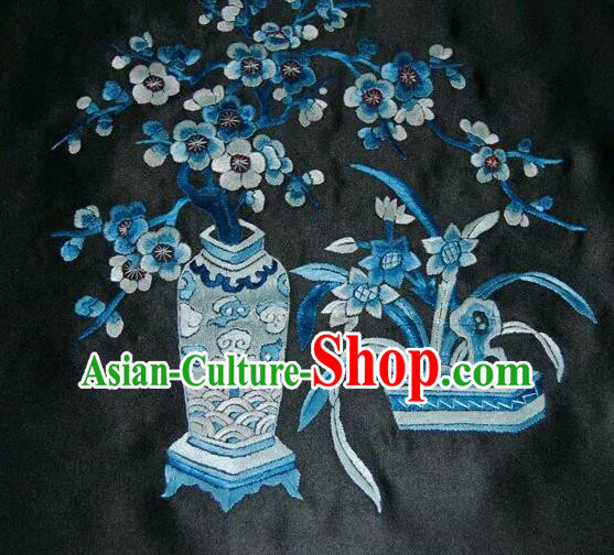 Asian Chinese Traditional Embroidered Plum Blossom Silk Patches Handmade Embroidery Craft