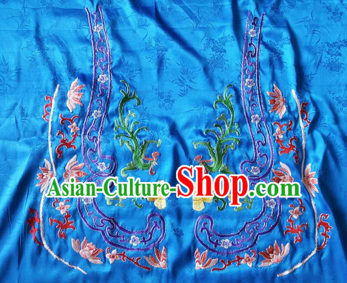 Asian Chinese Traditional Embroidered Dragon Lotus Blue Silk Patches Handmade Embroidery Craft