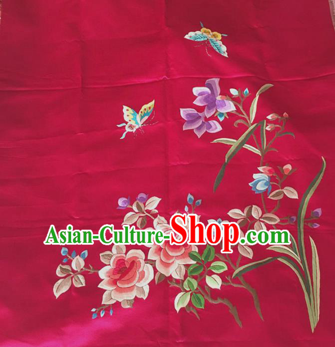 Chinese Traditional Embroidered Orchid Peony Cloth Patches Handmade Embroidery Craft Silk Fabric