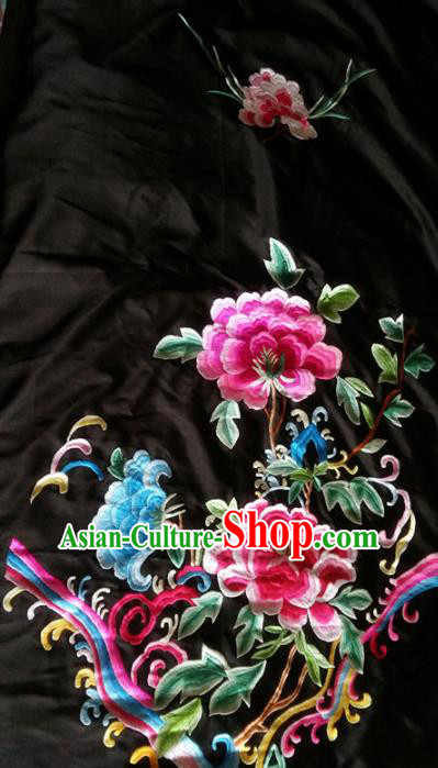 Chinese Traditional Embroidered Cloth Patches Handmade Embroidery Peony Craft Silk Fabric