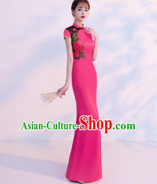 Chinese Traditional Costumes Elegant Embroidered Pink Cheongsam Qipao Dress for Women