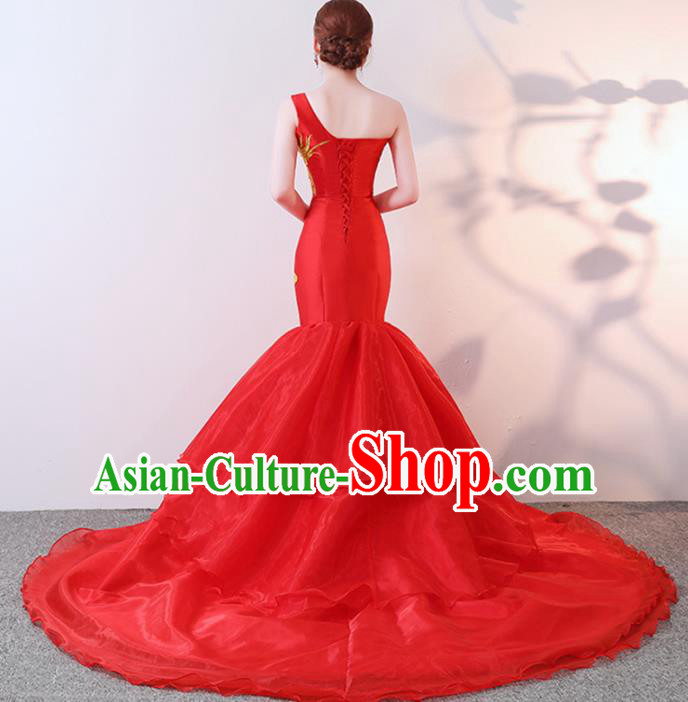 Chinese Traditional Costumes Elegant Red Full Dress Qipao Dress for Women