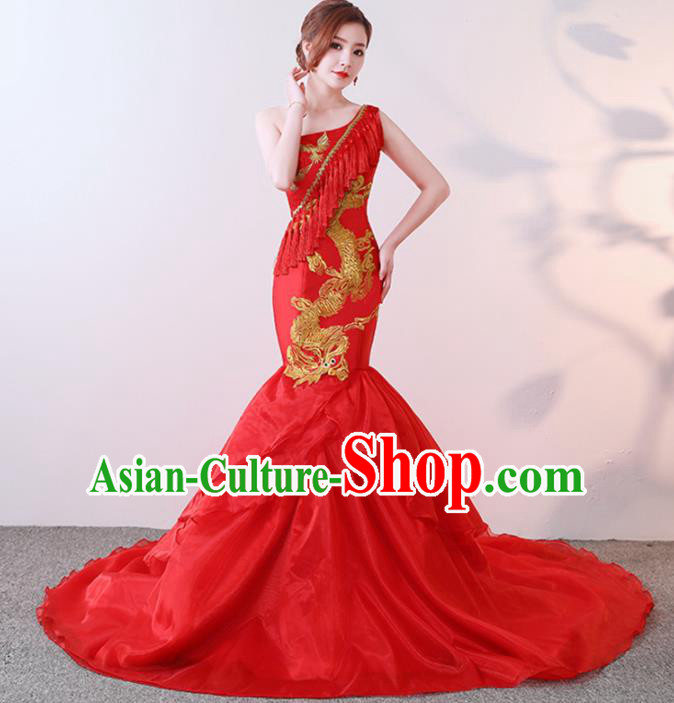 Chinese Traditional Costumes Elegant Red Full Dress Qipao Dress for Women