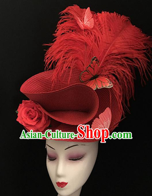 Top Halloween Hair Accessories Brazilian Carnival Catwalks Red Feather Top Hat for Women