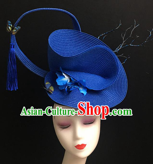 Top Halloween Catwalks Hair Accessories Stage Show Blue Top Hat Headdress for Women