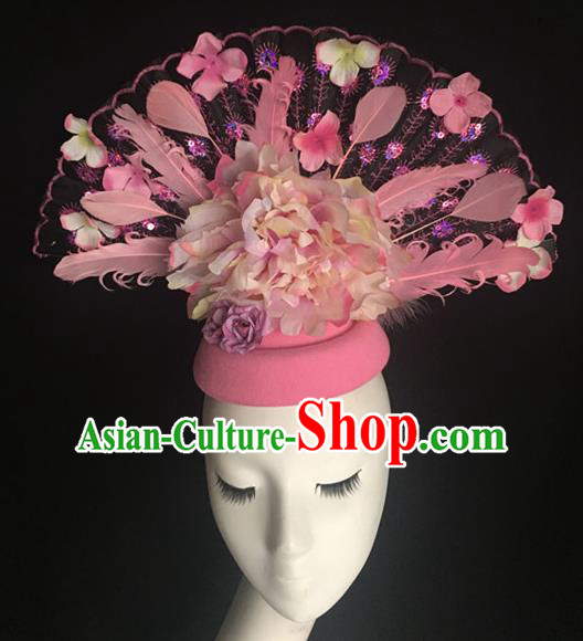 Top Halloween Hair Accessories Stage Show Chinese Traditional Catwalks Pink Top Hat Headpiece for Women