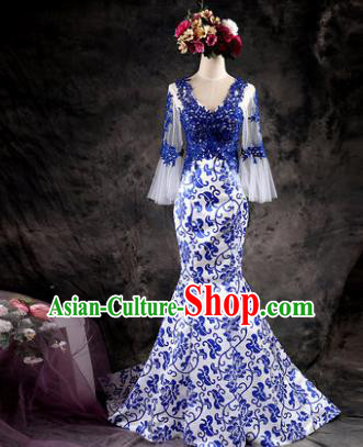 Chinese Traditional Costumes Elegant Full Dress Compere Qipao Dress for Women