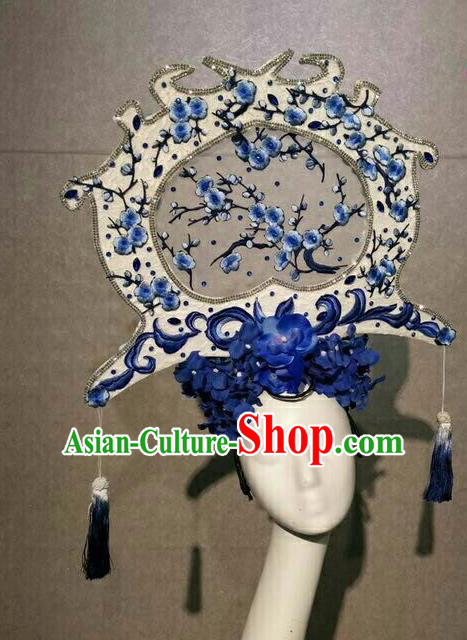 Asian Chinese Traditional Hair Accessories Catwalks Embroidered Plum Blossom Headdress for Women