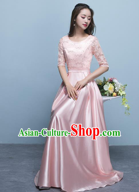 Top Grade Stage Performance Compere Pink Formal Dress Chorus Elegant Lace Full Dress for Women