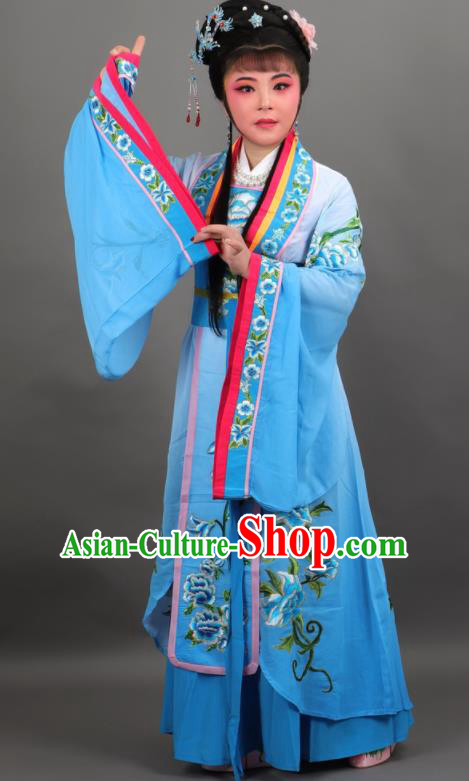 Chinese Traditional Peking Opera Diva Empress Blue Dress Ancient Court Queen Costume for Women